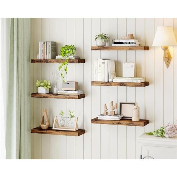 15.8in Floating Shelves, Set of 6 Wood Shelves, Farmhouse Shelf Wall Decor - Picture 6 of 8